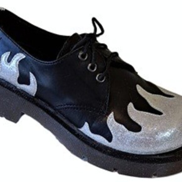 Silver Glitter Flame Glamrock Shoes 6 NOS - Picture 2 of 6
